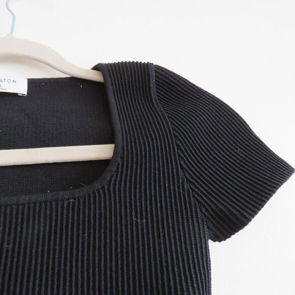 ARITZIA BABATON Sculpt Knit Squareneck Top in Black Ribbed Minimalist - Size S - Picture 7 of 13